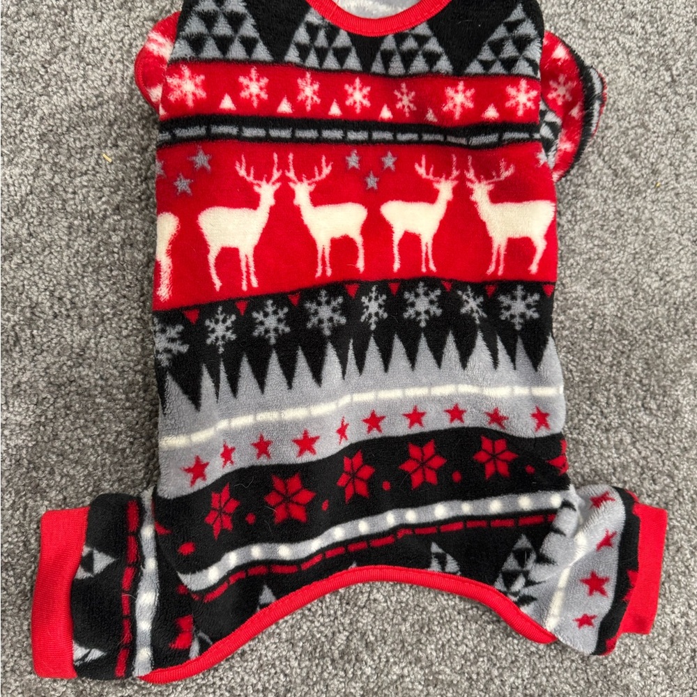Hotel Doggy Reindeer Fair Isle Fleece Dog Pajamas Red Black Gray White